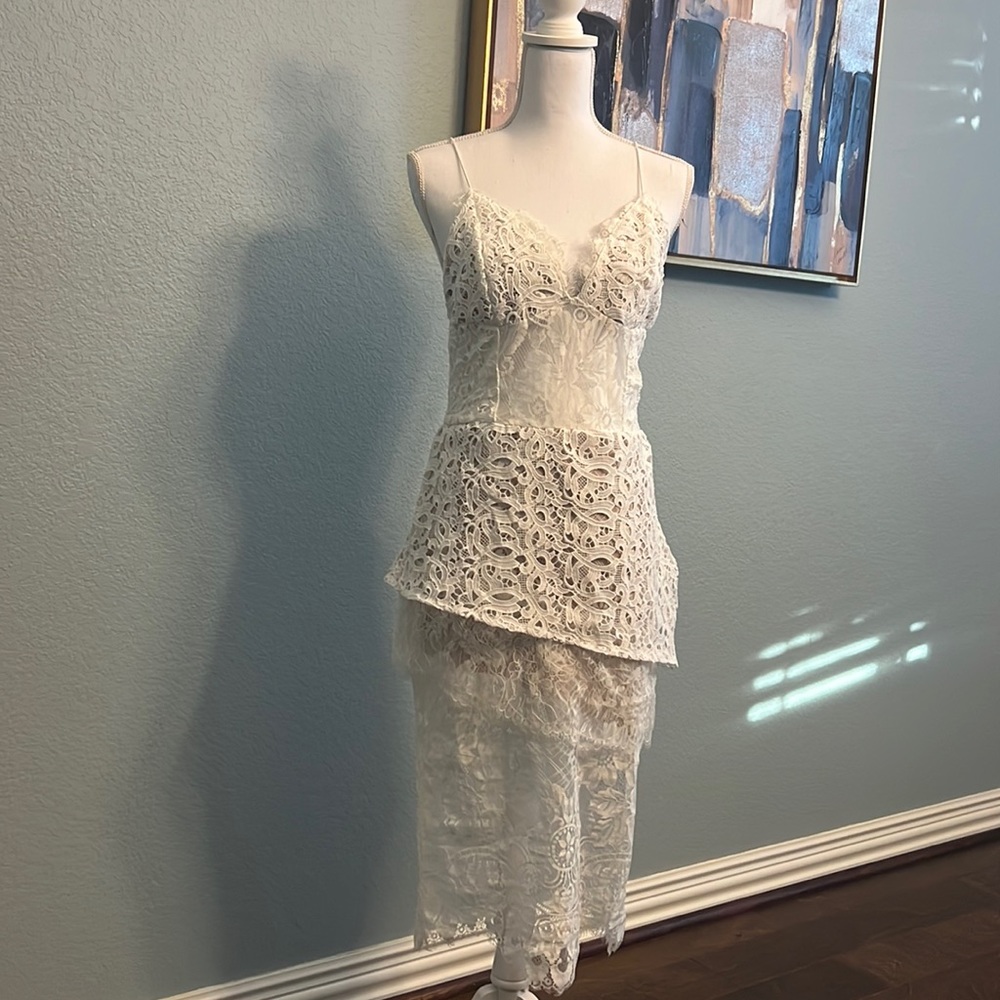 JLUXLABEL White Lace Midi Dress